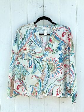Zara Women’s White Multi-Color Floral Print Long-Sleeve Blouse